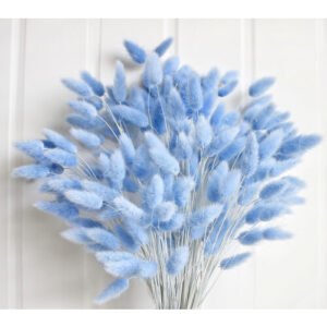 120 PCS Blue Dried Pampas Grass Decor  17-inch Pompas Floral  Dry Flowers for Decoration  Pampas Grass in Bulk Tall  Blue Bunny Tails Dried Flowers fo