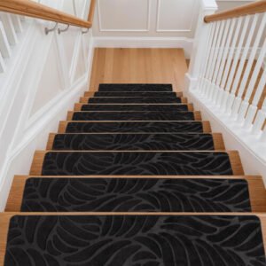 (Black) 15Pcs Stair Pads Set Carpet Stair Treads Non Slip Home Decor