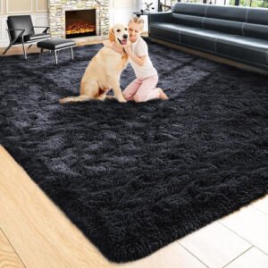 (BLACK, 160X230 CM) Extra Large Rugs Fluffy Shaggy Living Room Rug