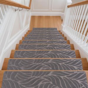 (Gray) 15Pcs Stair Pads Set Carpet Stair Treads Non Slip Home Decor