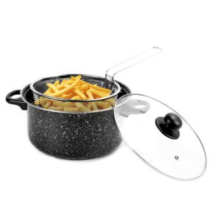 Non Stick Deep Fat Fryer | Black Marble Design Chip Pan Pot
