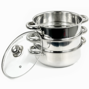 NEW 3PC STAINLESS STEEL STEAMER COOKER POT SET PAN COOK FOOD GLASS LIDS COOKWARE