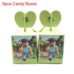 (6pcs-Candy Boxes) Minecraft Party Supplies Tableware Banners Balloon