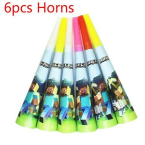 (6pcs-Horns) Minecraft Party Supplies Tableware Banners Balloon