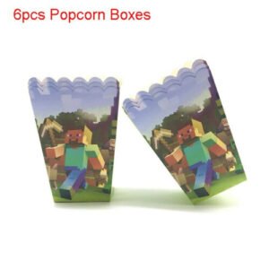 (6pcs-Popcorn Boxes) Minecraft Baby Shower Birthday Party Supplies Decoration Disposable Tableware