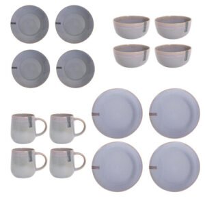 Full Set Reactive Glaze Stoneware Blue Green Grey Dinnerware Plates Bowls Mugs