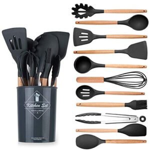 Kitchen Utensils Set, 12 pcs Non-Stick Silicone Cooking Kitchen Utensils Spatula Set with Holder, Cooking Spatula Turner Heat Resistant Tools with