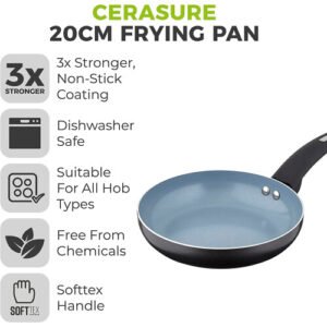 Tower T80350 Cerasure 20cm Fry Pan with Non-Stick Coating, Suitable for All Hob Types, Graphite