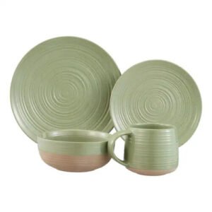 (Green) Better Homes & Gardens- Abott White Round Stoneware 16-Piece Dinnerware Set