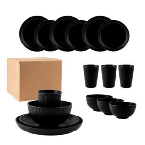 (Black) Dishes Bowls Disk Water Cup Dinnerware Sets