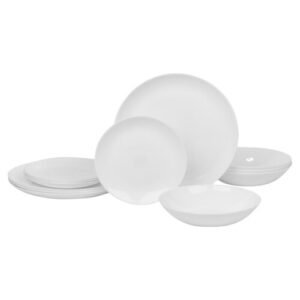 (Luna - Dinner, 12 piece) 12/24 White Glass Dinner Set Small Plate Soup Bowl