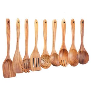 Wooden Kitchen Utensils Set,9 Pcs for Cooking, Cooking Non-Stick Pan