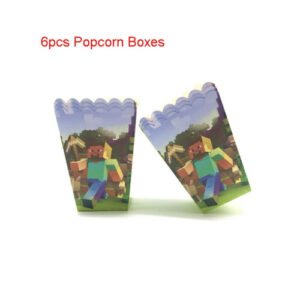 (6pcs-Popcorn Boxes) Minecraft Party Supplies Tableware Banners Balloon