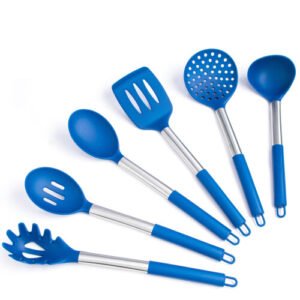 Silicone Kitchen Utensils Set - Culinary Couture 6-Pieces Blue Silicone Cooking Utensils Set for Nonstick Cookware - Stainless Steel Handle