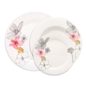 12-pc Dinner Set White Soup Dessert Plates Floral Circle Round Four Servings