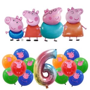 (Balloon Set 6 -17pcs, Other) Peppa Pig Birthday Party Decoration Foil Latex Balloon For Kid Event Supplies Banner Backdrop Disposable Tableware Pigs Theme