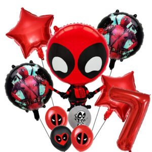 (Balloons-10pcs-6) Superhero Deadpool Birthday Party Decor Disposable Tableware Plate Tablecloth Cake Topper Banner Wolverine Boy Kid Party Suppli