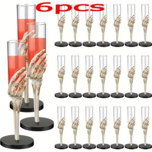 (6pcs) 3/6pcs Spine-Chilling Skeleton Hand & Arm Design Plastic Champagne Flutes | Mixed Color Halloween Party Decor, Haunted House Centerpiece