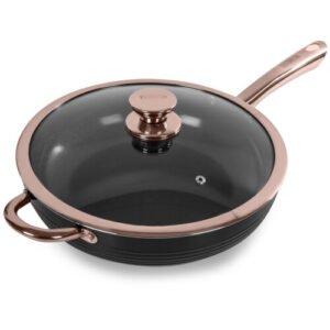 Tower Linear Saute Multi-Pan 28cm with Lid, Non-Stick Aluminium, Black/Rose Gold
