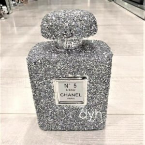 XXL SILVER CRUSHED DIAMOND SPARKLY PERFUME BOTTLE ORNAMENT SHELF BLING